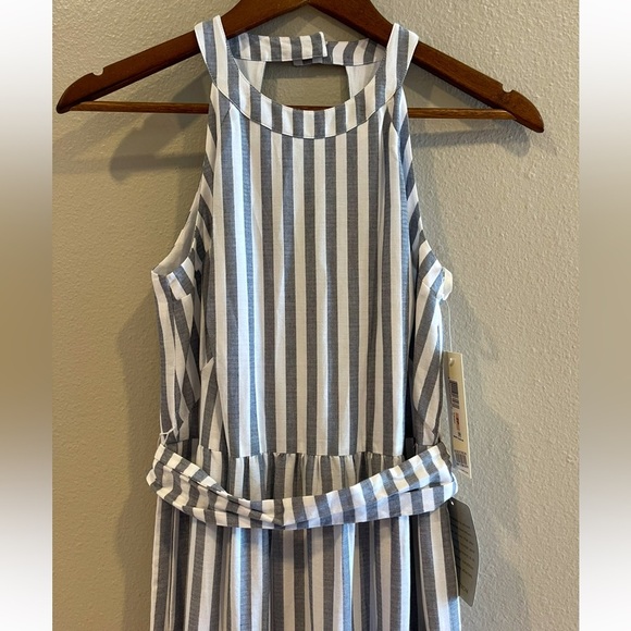 Eliza J Striped Summer Tiered Ruffle Tassel Trim Maxi Dress Preppy Sleeveless 2P - Picture 5 of 16